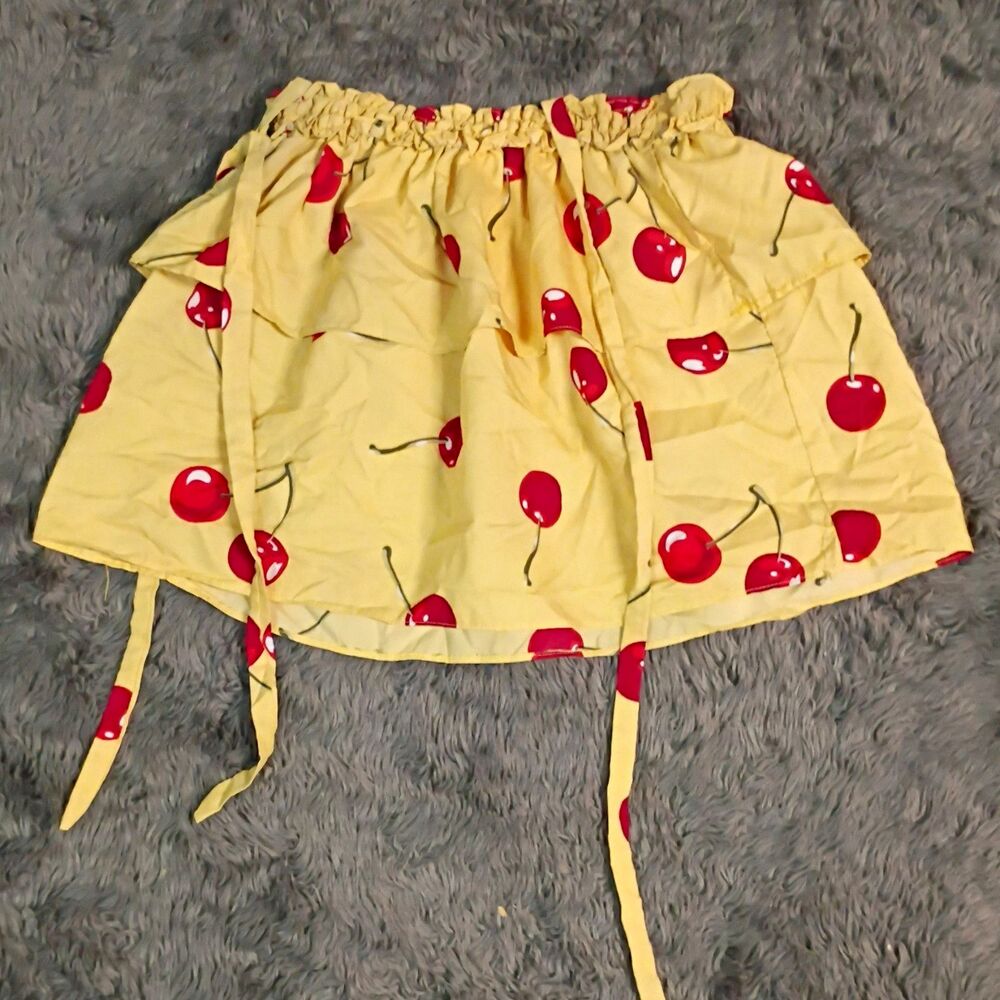 Gucci Women's Yellow Cherry Print Cotton Drawstring Mini Skirt One Size